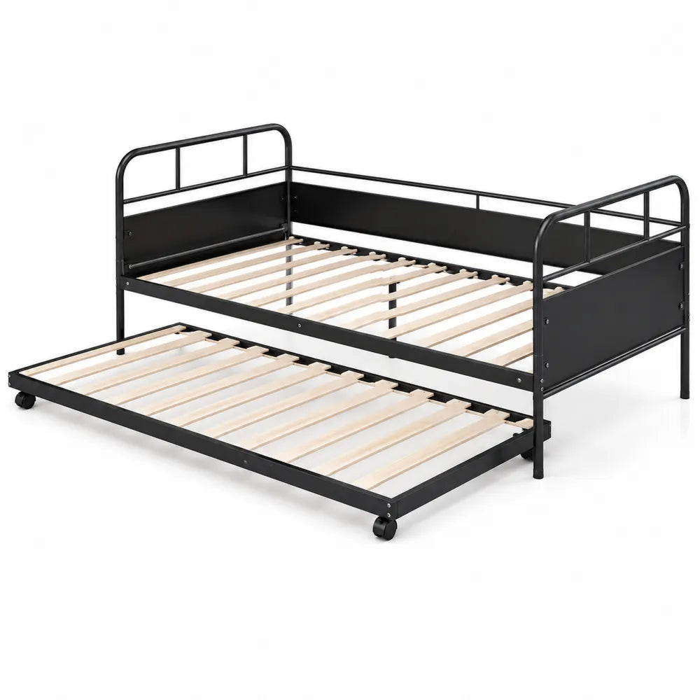 Letto estraibile in metallo nero con doghe in legno di betulla 200x90 cm