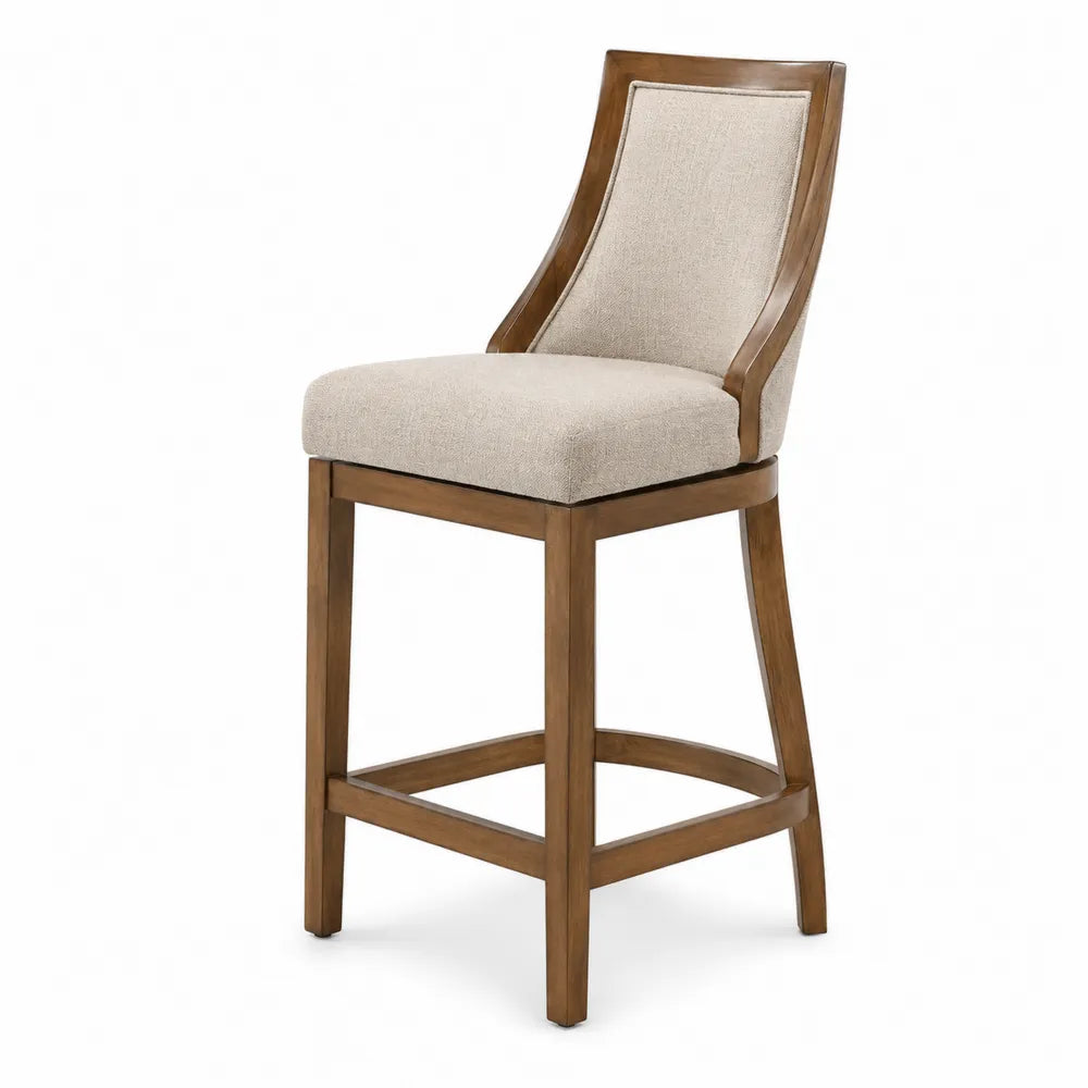 Sgabello da Bar in Legno e Tessuto Beige
