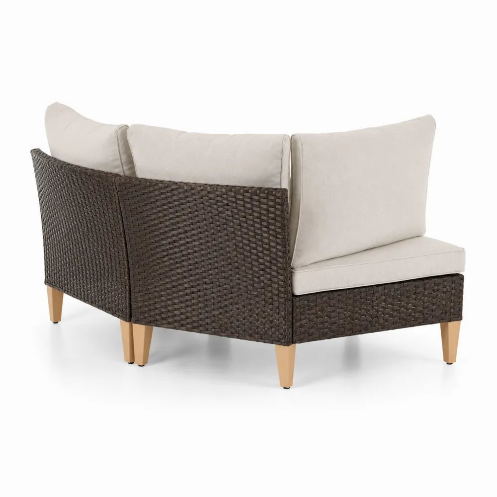 Divano angolare in rattan sintetico con cuscini in poliestere beige