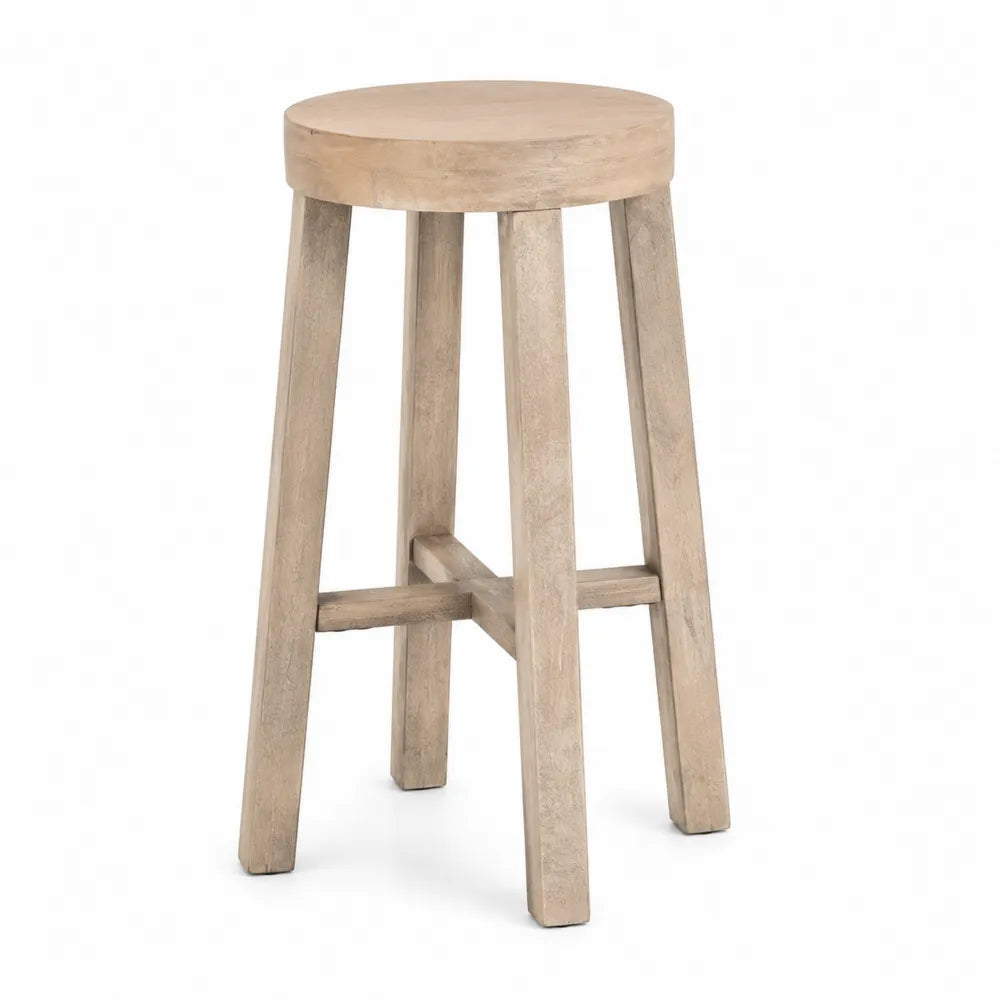 Sgabello da Bar in Teak Beige Altezza 75 cm