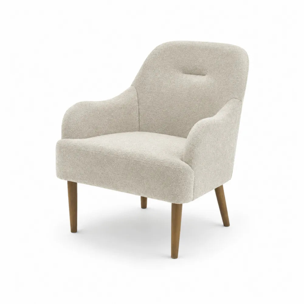 Poltrona in poliestere beige con gambe in legno