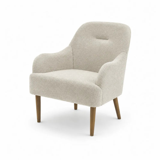 Poltrona in poliestere beige con gambe in legno