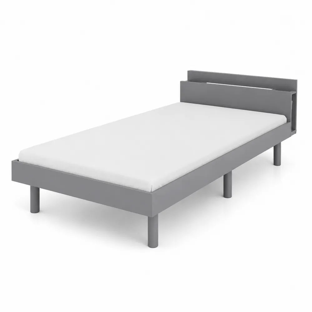 Letto Singolo in Legno con Materasso in Cotone Grigio