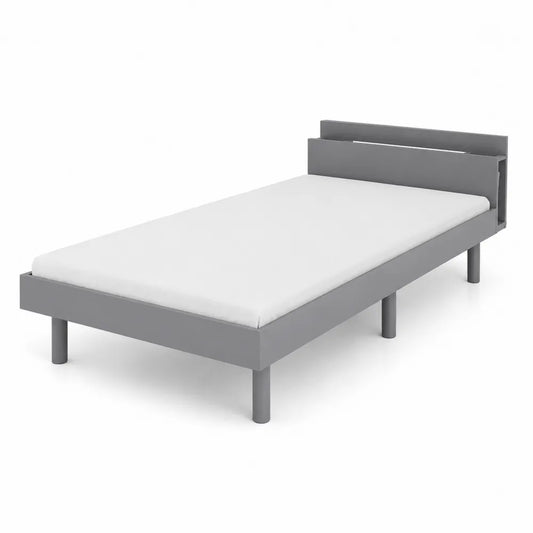Letto Singolo in Legno con Materasso in Cotone Grigio