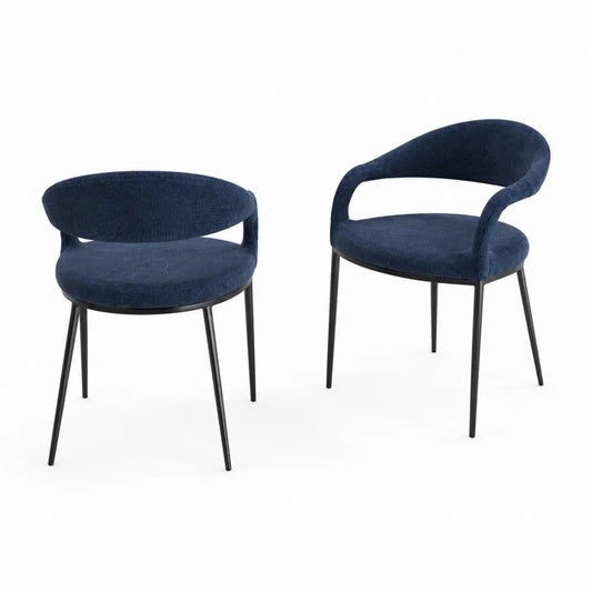 Set di 2 Sedie in Tessuto e Metallo Blu Scuro