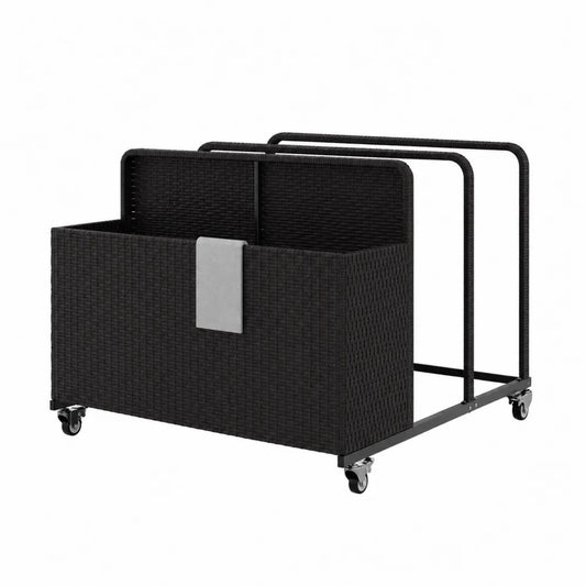 Contenitore in metallo e rattan nero con ruote