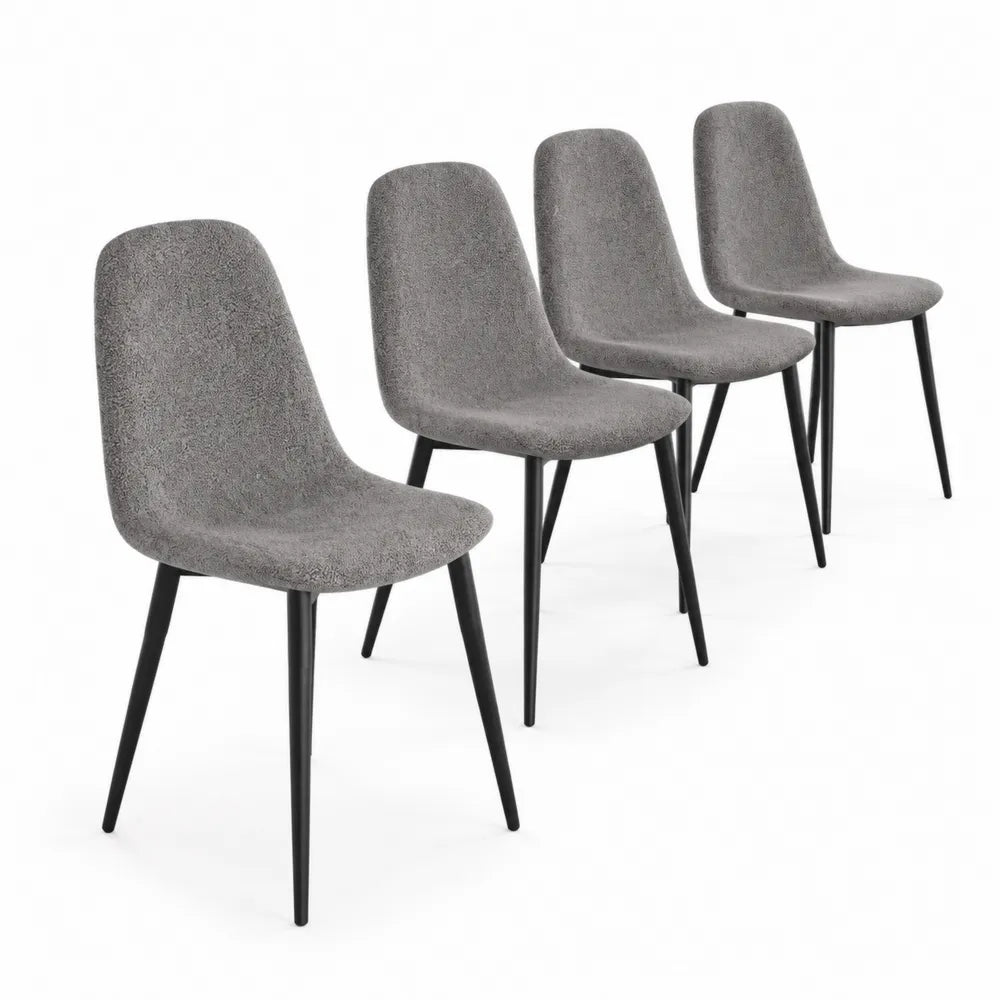 Set di 4 sedie in tessuto grigio con gambe in metallo nero