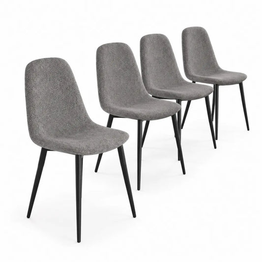 Set di 4 sedie in tessuto grigio con gambe in metallo nero