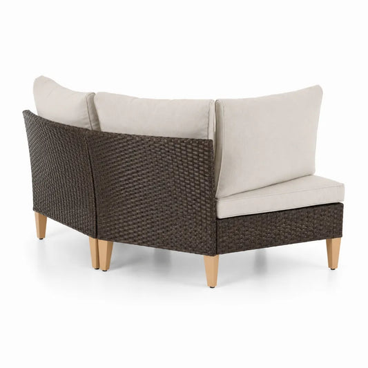 Divano angolare in rattan sintetico con cuscini in poliestere beige