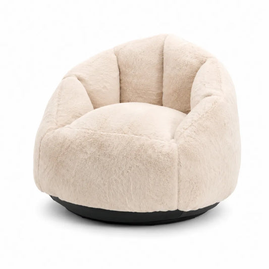 Poltrona rotonda in tessuto sintetico beige con base in plastica