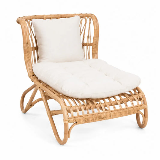 Sedia in Rattan con Cuscini Bianchi